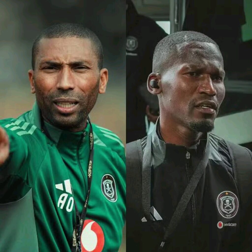 Orlando Pirates Coach Abdeslam Ouaddou and Defender Thapelo Xoki